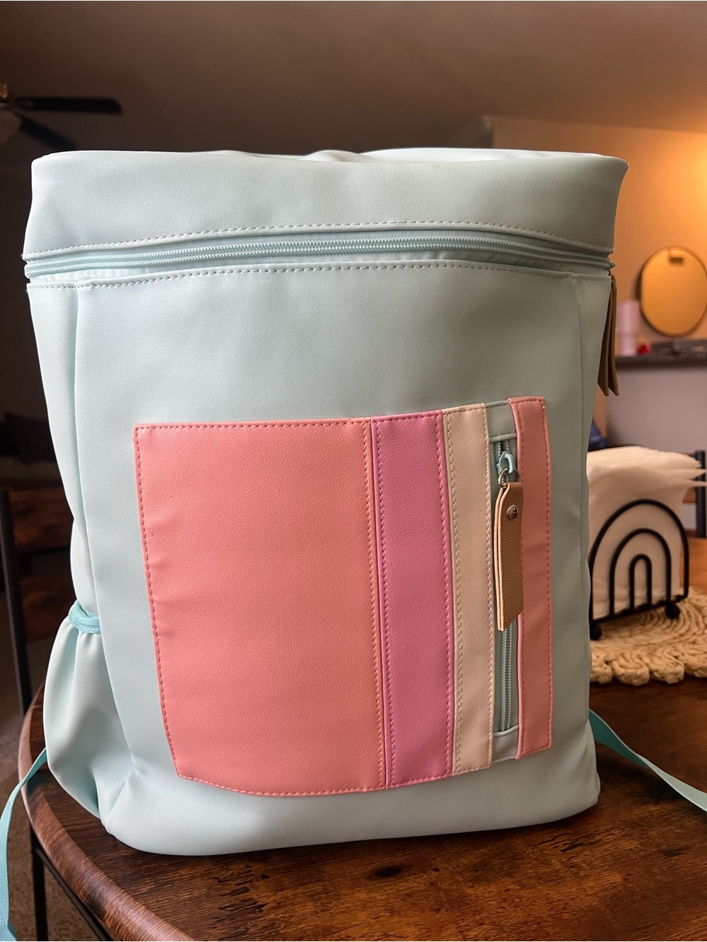 Jadelynn Brooke Mint Backpack with Pink & Cream Front Pockets